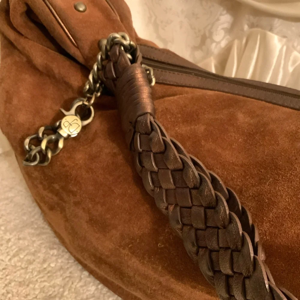 Donald J. Pliner Brown Suede Hobo with Chain Strap